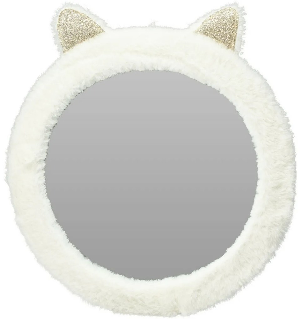 Bolyhos tükör, füllel, fehér, 31 cm