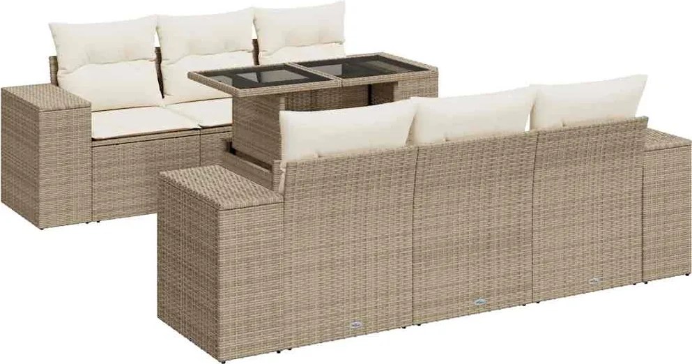 vidaXL 7 részes bézs polyrattan kerti ülőgarnitúra párnákkal