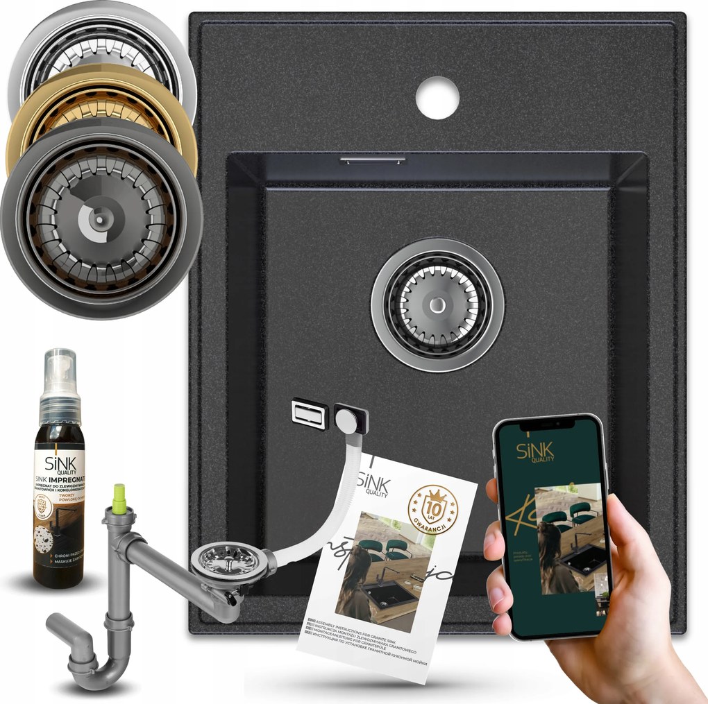 Mosogató Egymedencés Gránit Kézi Szifon Impregnálószer