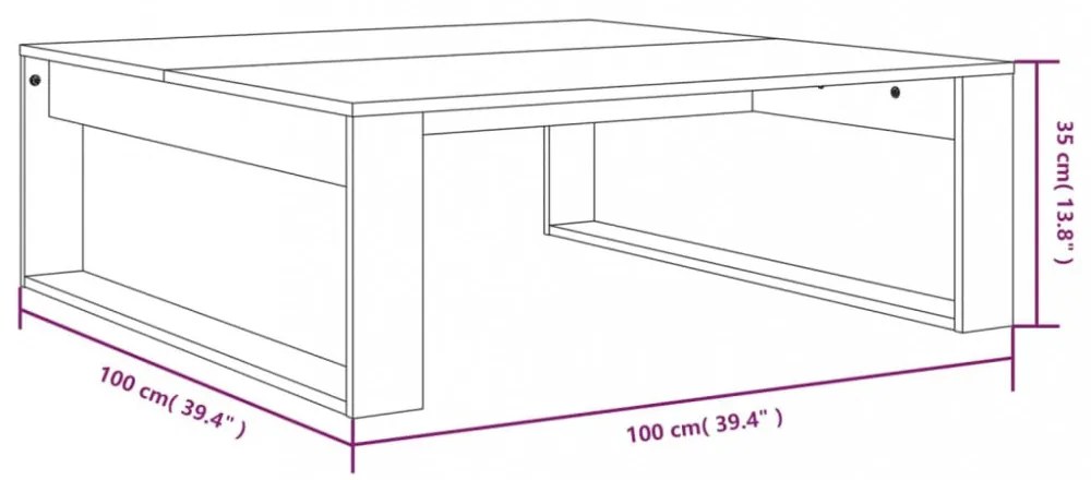 füstös tölgy színű szerelt fa dohányzóasztal 100 x 100 x 35 cm