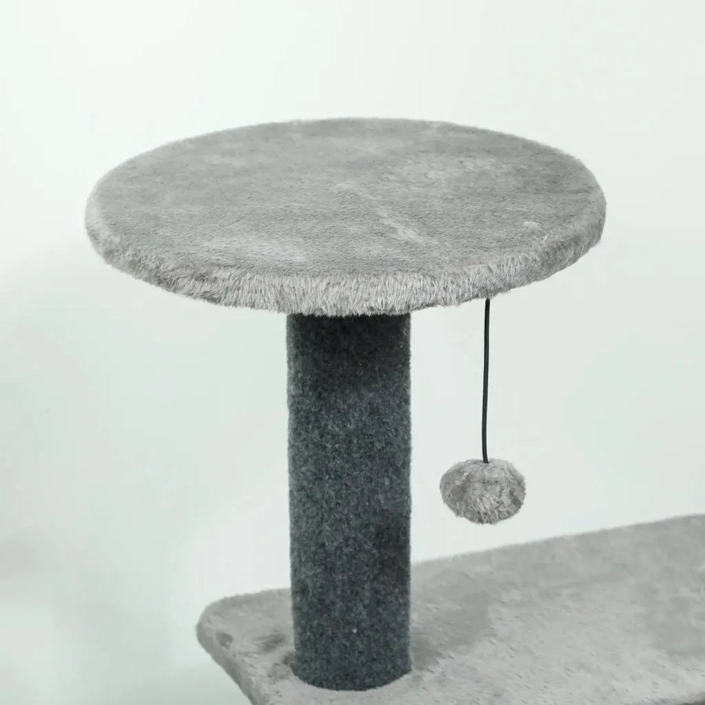 Macska kaparófa 103 cm macskabarlanggal, platformokkal, szizál kaparófákkal, szürke