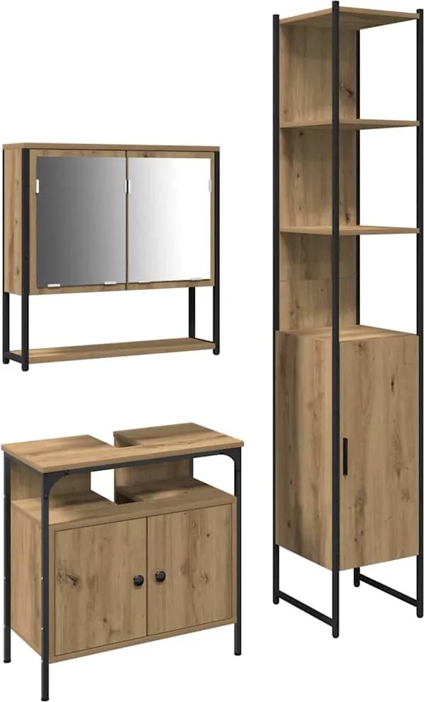 vidaXL Fürdőszoba bútor szett polcokkal 3 pcs Artisan tölgy Faanyag
