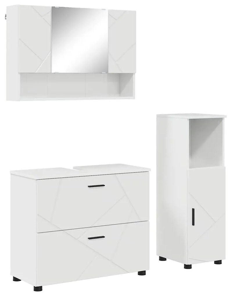 Fürdőszoba bútor szett 3 pcs Magasfényű fehér 76.5 x 35 x 64 cm