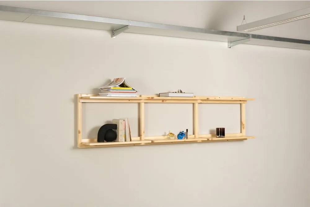 Natúr színű borovi fenyő fali könyvespolc 192x47,5 cm Groove – Karup Design