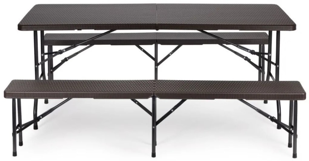 Catering készlet asztal + 2 pad 180cm Brown Rattan