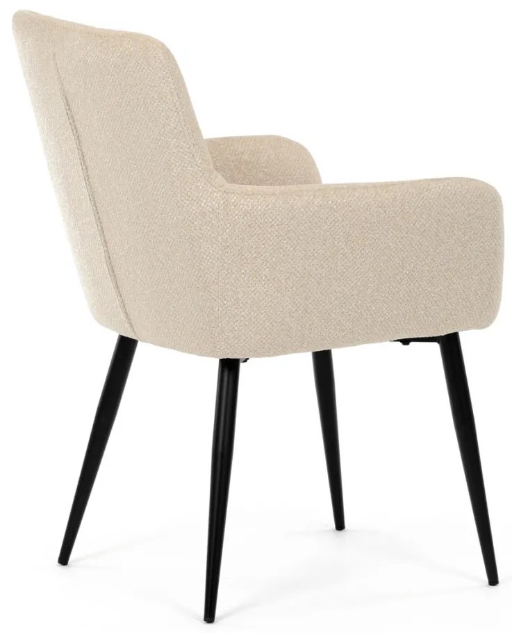 Scaun de sufragerie elegant cu brațe, stofă crem, metal negru