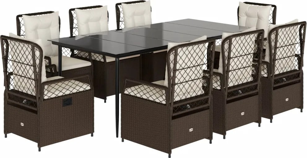 vidaXL 9 részes barna polyrattan kerti étkezőgarnitúra párnákkal