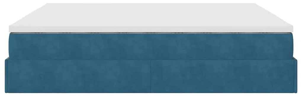 Ottomán ágykeret matracokkal Sötétkék 200x200cm bársony