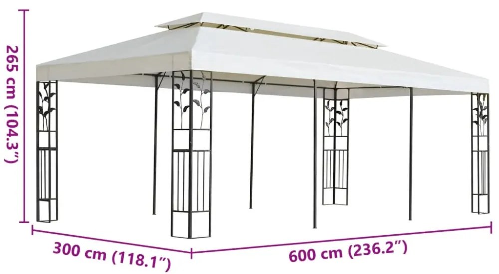 fehér acél pavilon dupla tetővel 6 x 3 m