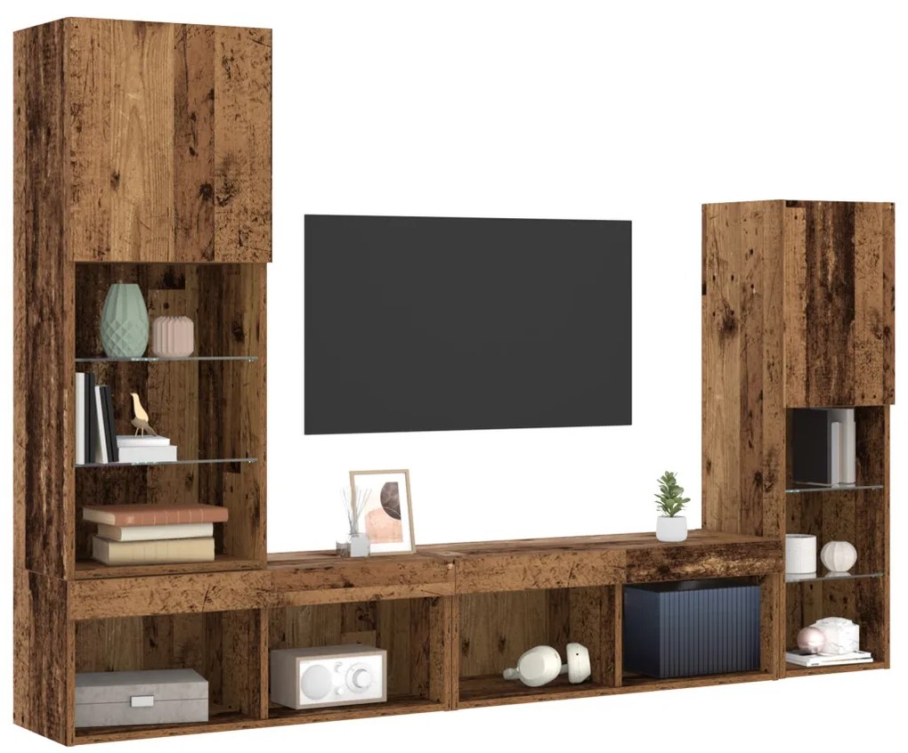 TV szekrény LED lámpákkal Megkopott fa 40.5x30x102 cm