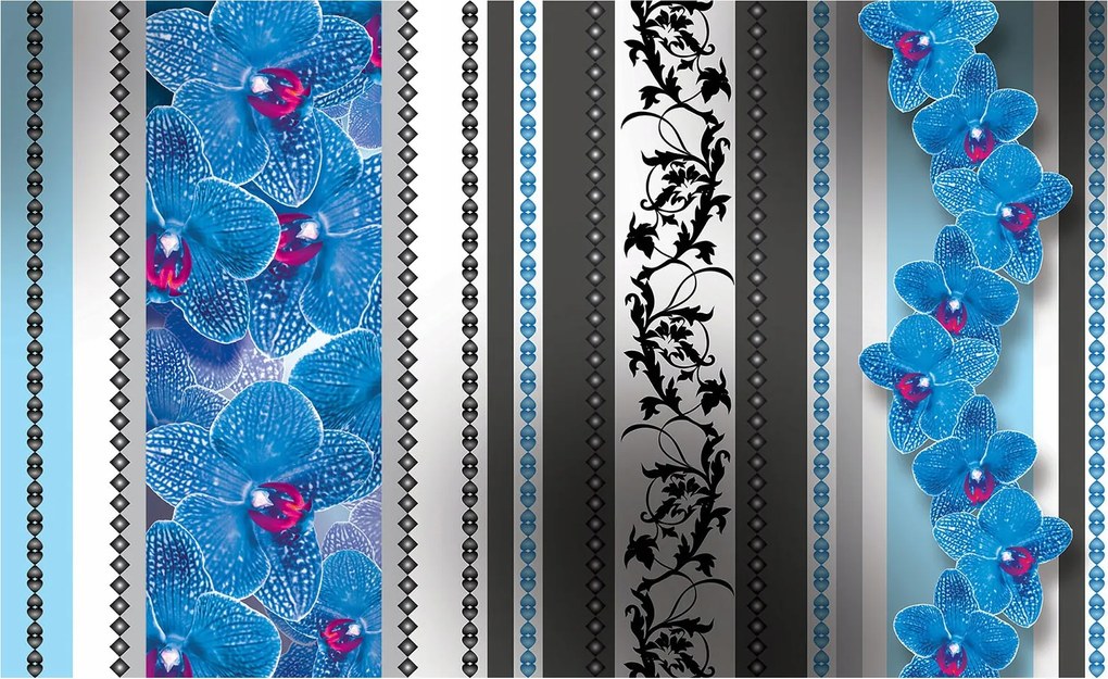 Fotótapéta Orchideák kék csíkok geometria színátmenetes 208x146 +ragasztó