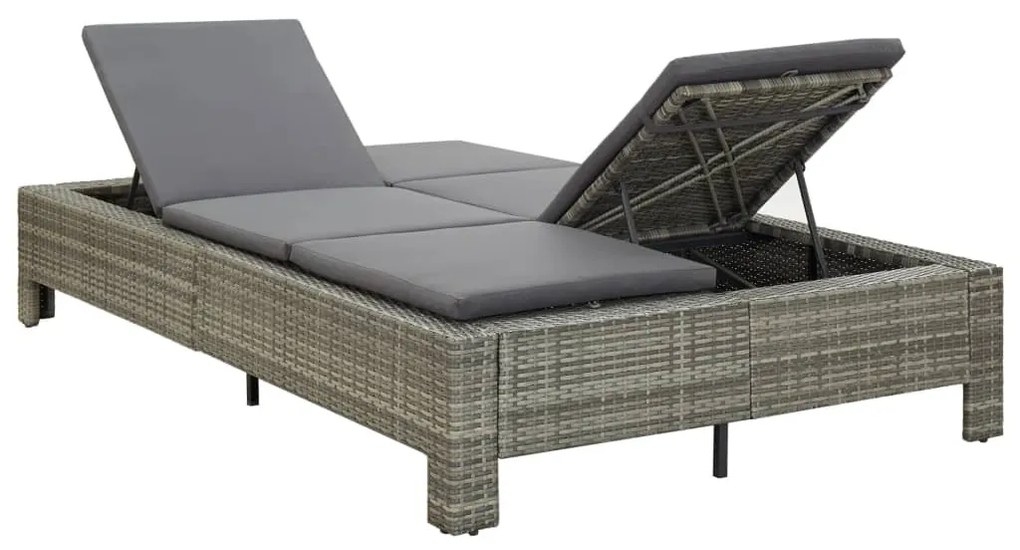 Kétszemélyes szürke polyrattan napozóágy párnával