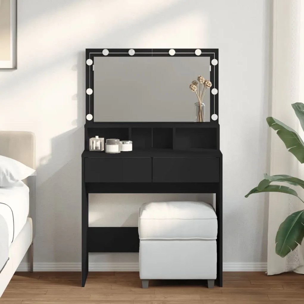 fekete fésülködőasztal LED-del 80 x 41 x 134,5 cm