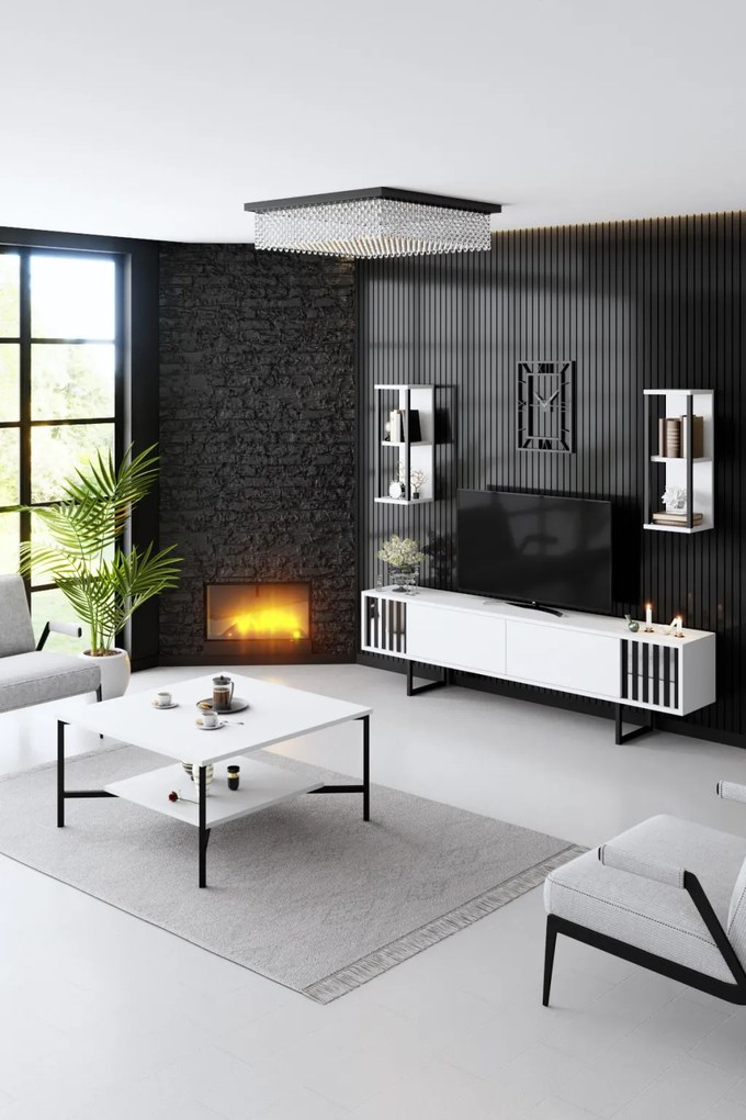 TV-állvány, fehér-fekete, 180 cm – TR618BLY1143