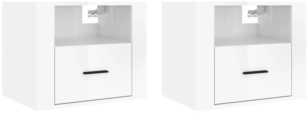 2 db magasfényű fehér fali éjjeliszekrény 50x36x40 cm
