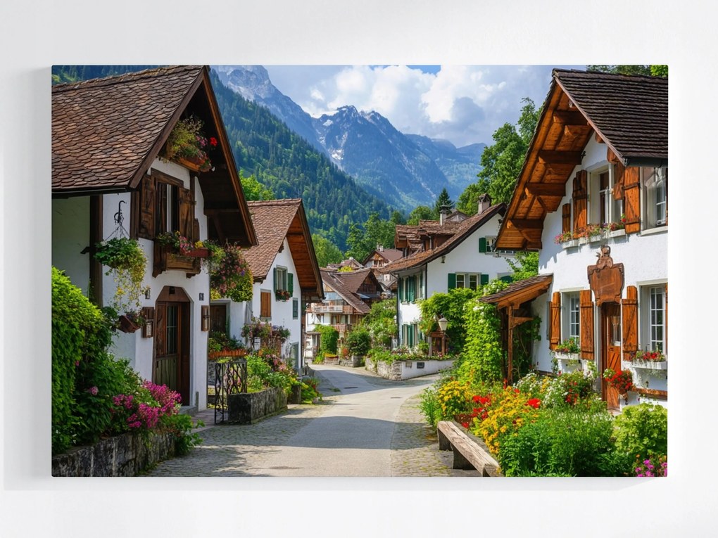 Vászonkép Canvas Kilátás Tájkép Képeslap Alpok Város Hegyek 60x40