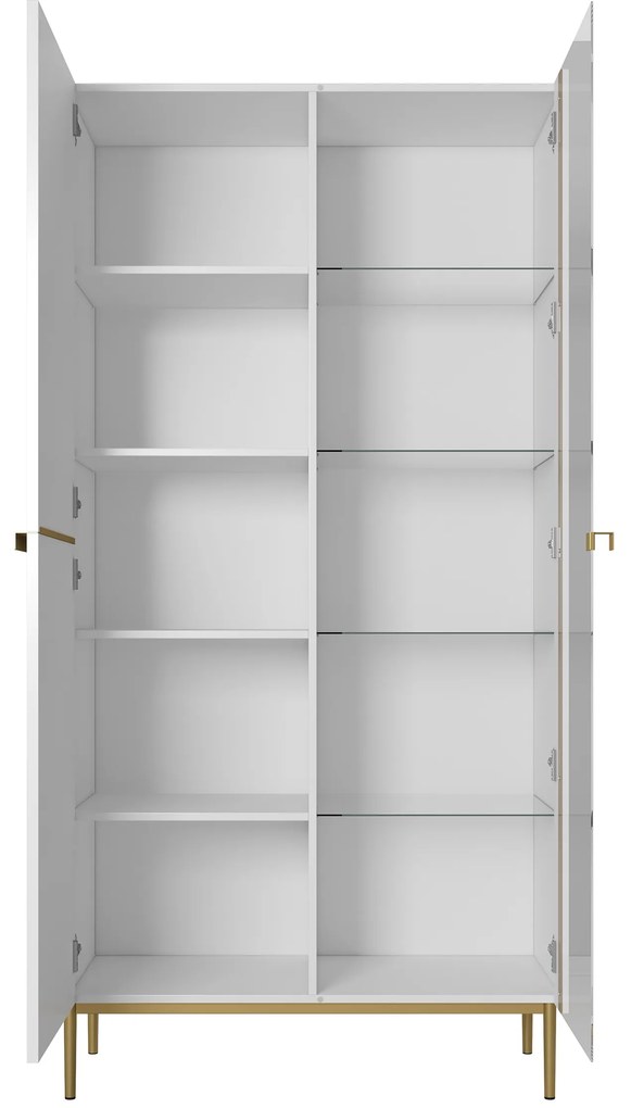 Nicole bordázott frontos vitrin 100 cm - matt fehér / arany lábak