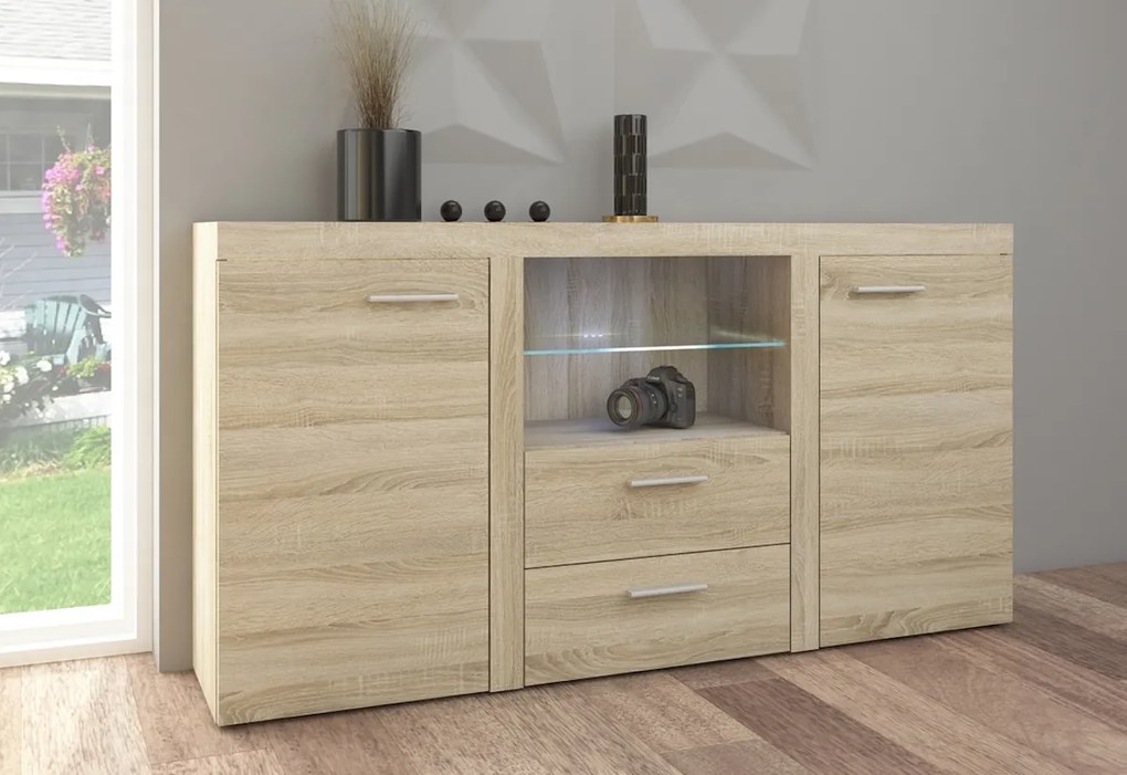 KLOK 2F 2S komód, 156x82x40, lefkás tölgy
