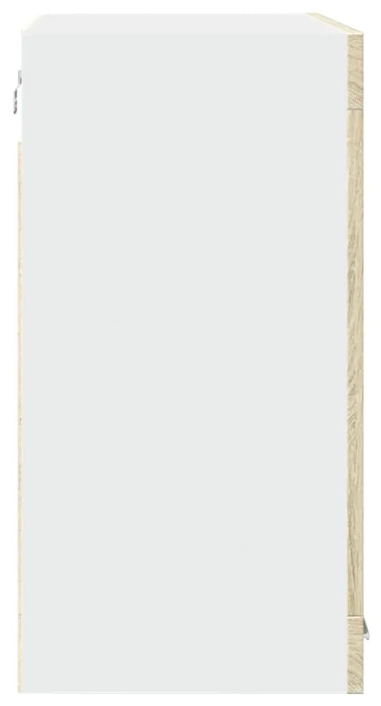 sonoma tölgy színű szerelt fa függő üvegszekrény 80x31x60 cm