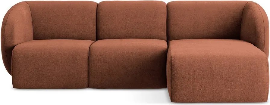 Terrakotta színű zsenília sarokkanapé (jobb oldali-heverő résszel) Lani – Makamii