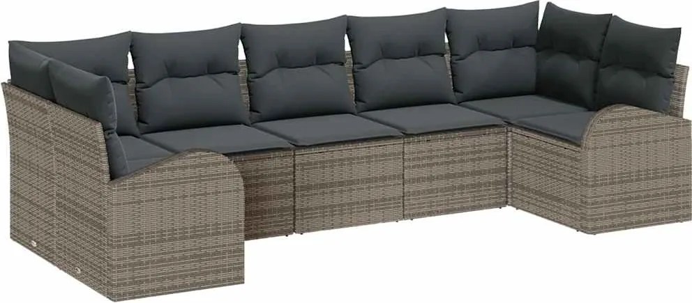 vidaXL Kerti Kanapé Szett párnával tárolóval 7 pcs Szürke polirattan