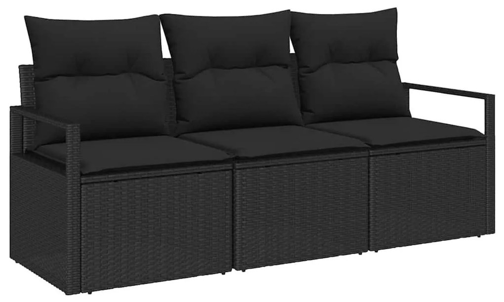 Kerti Kanapé Szett 3 pcs Fekete Poli rattan, porfestett acél