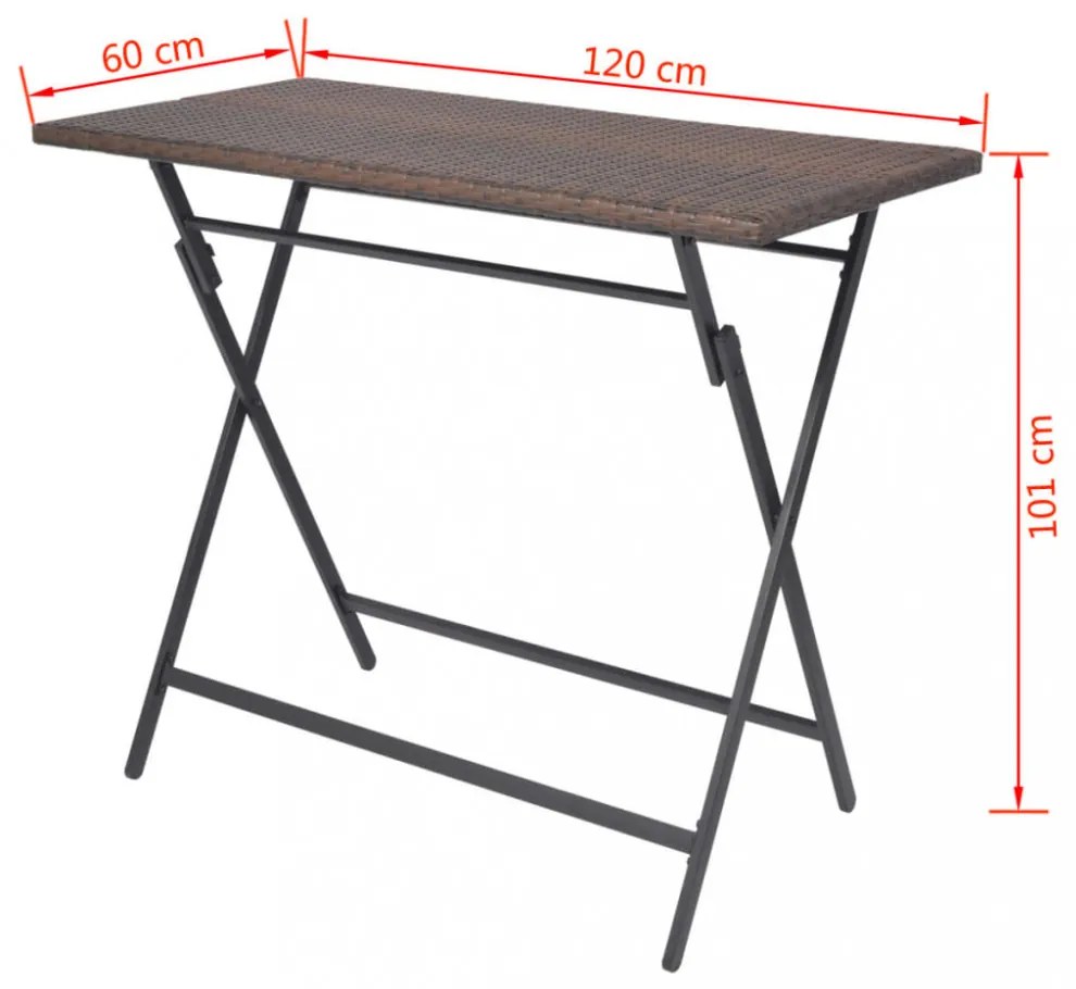 7-részes barna kerti polyrattan/acél összecsukható étkezőszett