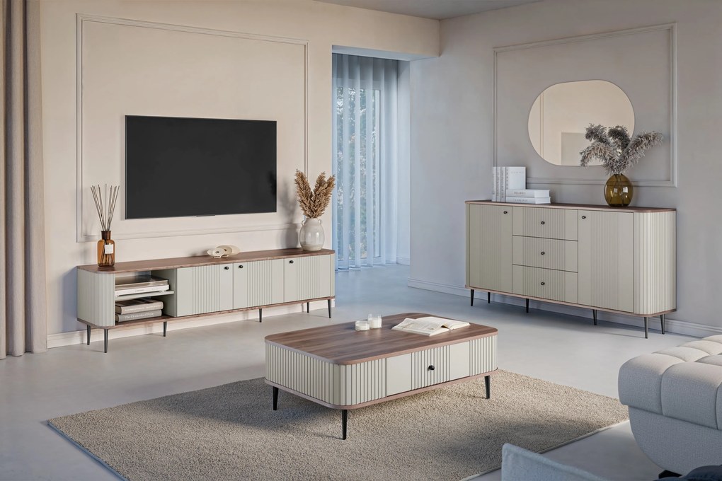Vesper 3D TV szekrény 187 cm - kasmír / dió / fekete lábak