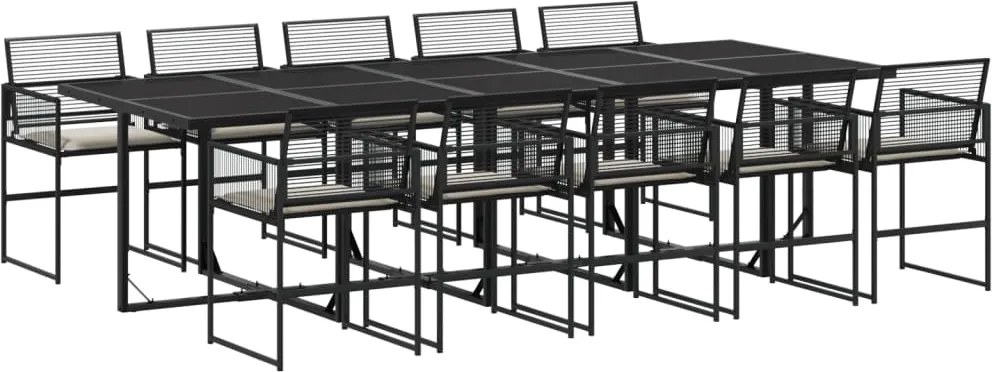 vidaXL 11 részes fekete polyrattan kerti étkezőgarnitúra párnákkal