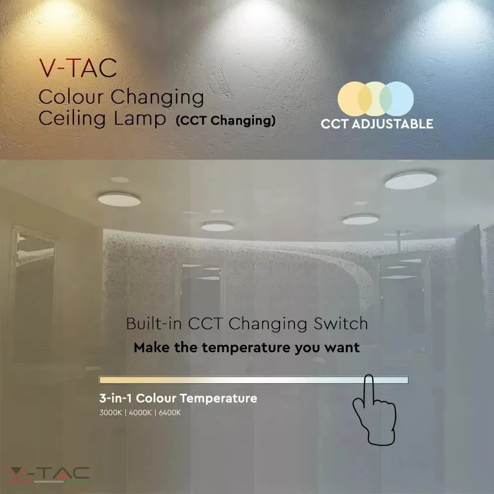 V-Tac 48 Cm 36W LED Csillogó Búrás Kör Mennyezeti Lámpa Állítható Színhőmérséklet -tel 3900 Lumen