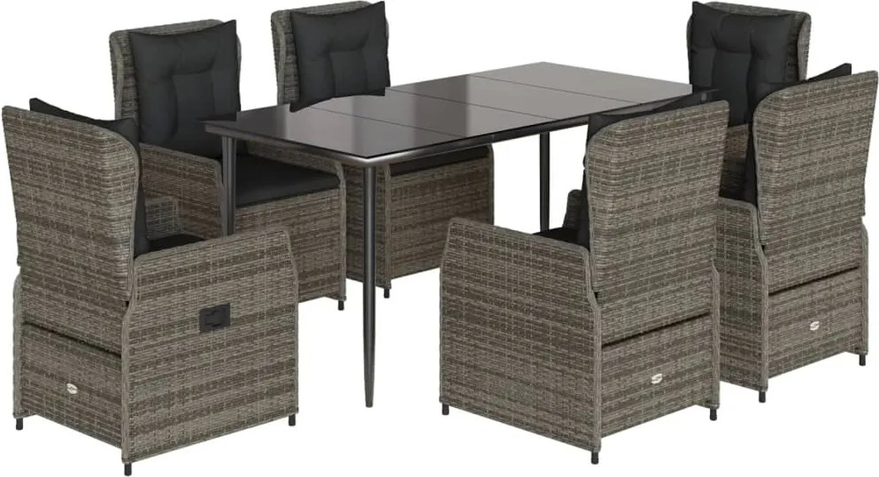 vidaXL 7 részes szürke polyrattan kerti étkezőgarnitúra párnával