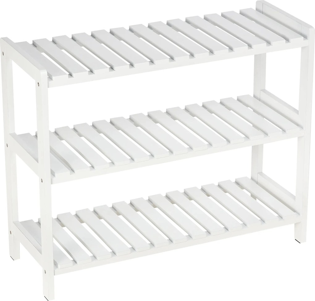 HOMCOM 3-Tier Fa Cipőtartó a Bejárathoz, 9 Pár Cipőre 70x26x57.5 cm Fehér | Aosom