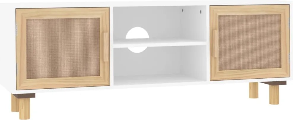 vidaXL fehér fenyőfa és természetes rattan TV-szekrény 105x30x40 cm