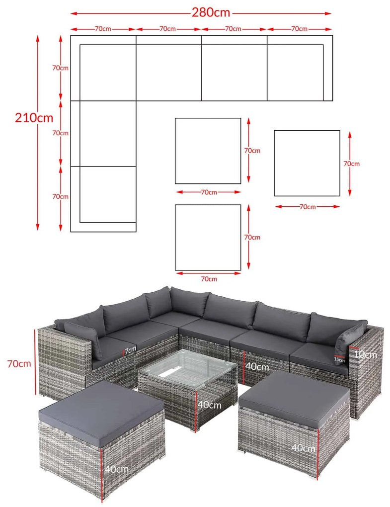 Casaria® Kerti rattan készlet XXL - szürke/antracit párnák