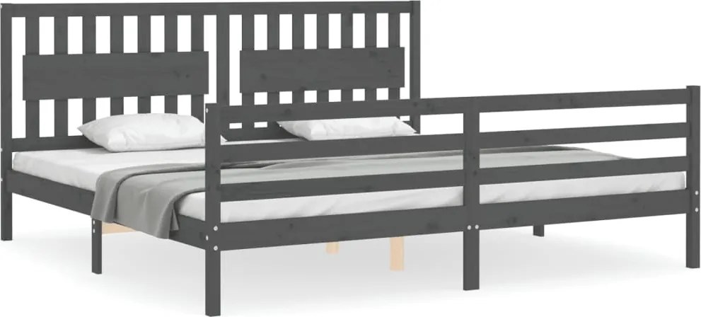 vidaXL szürke tömör fa ágykeret fejtámlával 200 x 200 cm