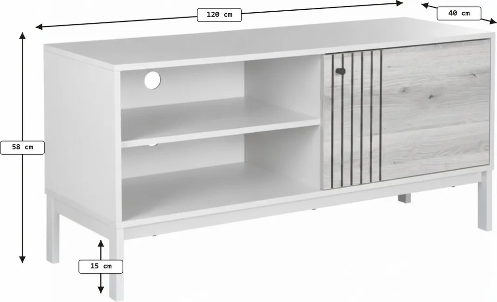 TV szekrény FROST 120x40 cm fehér, alpesi tölgy dekoráció