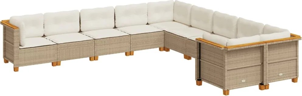 vidaXL 10 részes bézs polyrattan kerti ülőgarnitúra párnával