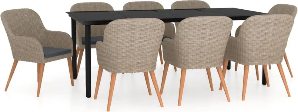 vidaXL 9 részes barna kerti étkezőgarnitúra párnákkal