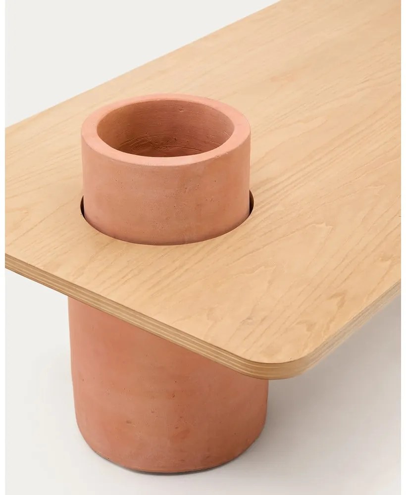 Natúr színű kerek dohányzóasztal kőrisfa dekorral 60x110 cm Olaria – Kave Home