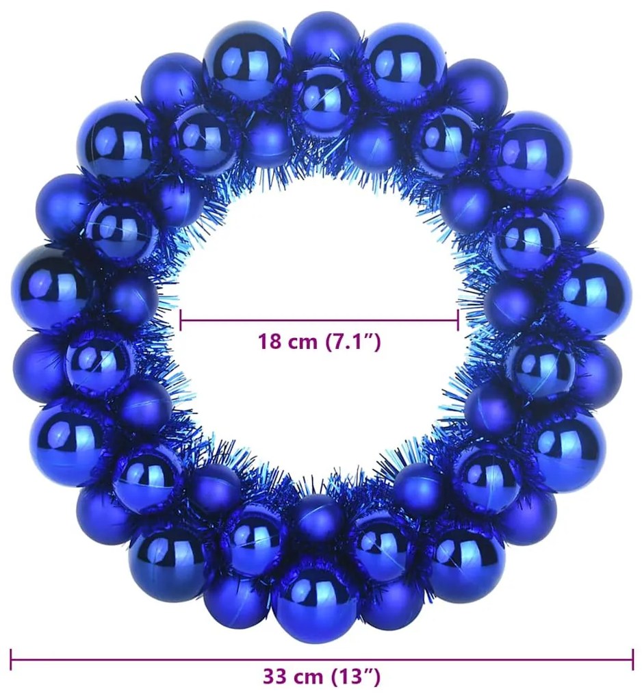 Karácsonyi labda koszorúk 2 pcs Kék 33 x 33 x 7 cm Polisztirol