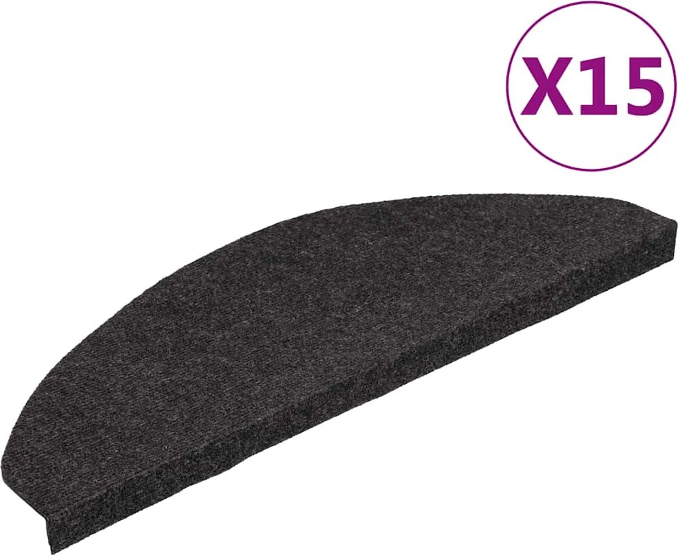 vidaXL 15 db fekete öntapadó lépcsőszőnyeg 65x22,5x3,5 cm