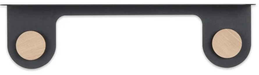 Hook fekete fali polc 2 akasztóval, hosszúság 50 cm - Gazzda