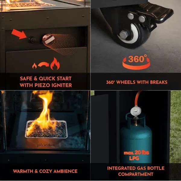 Planika Faro GAS - Kültéri gáz kandalló 142x36 cm 8kW szürke + védőborítás