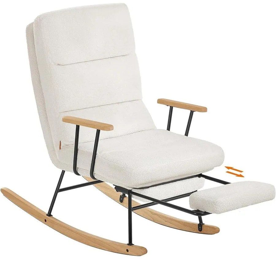 hintaszék fa lábakkal, plüss szövettel, 4 fokozatban állítható háttámlával, krémfehér