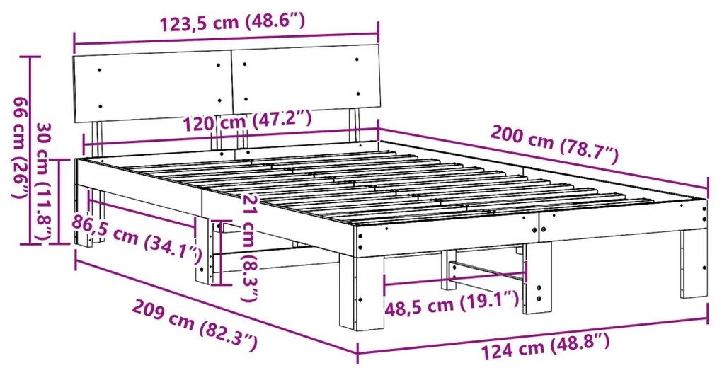Ágykeret Fejtámlával Gyanta Barna 120x200 cm Tömör Fenyőfa