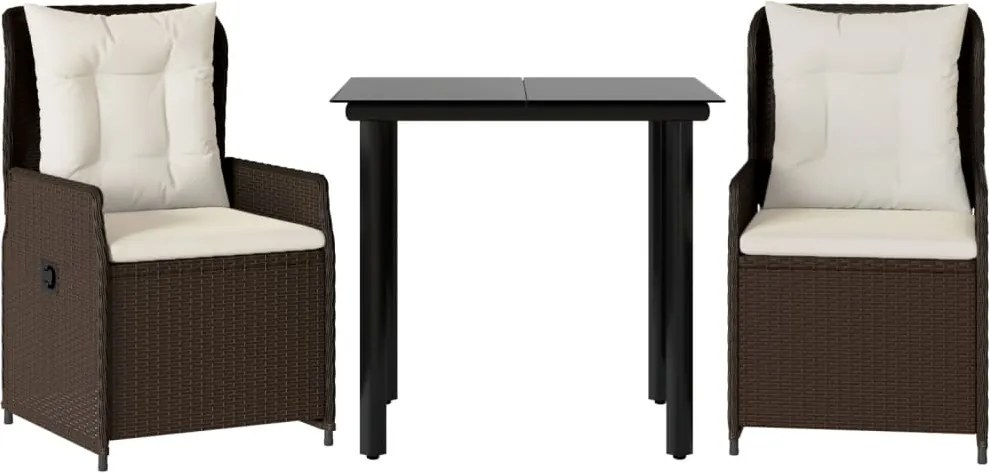 vidaXL 3 részes barna polyrattan kerti étkezőgarnitúra párnával