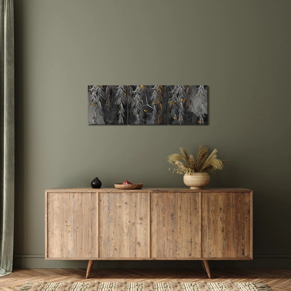 Kép -Fűzfa gallyak fekete háttérrel (órával) (90x30 cm)