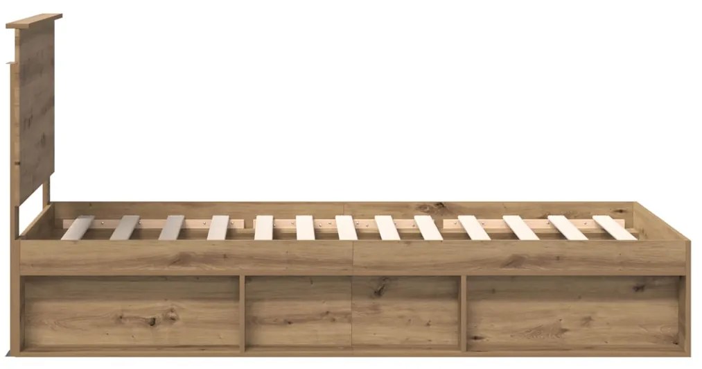 vidaXL Ágykeret fejtámlával Művészi tölgy 90 x 200 cm Tömör fenyőfa