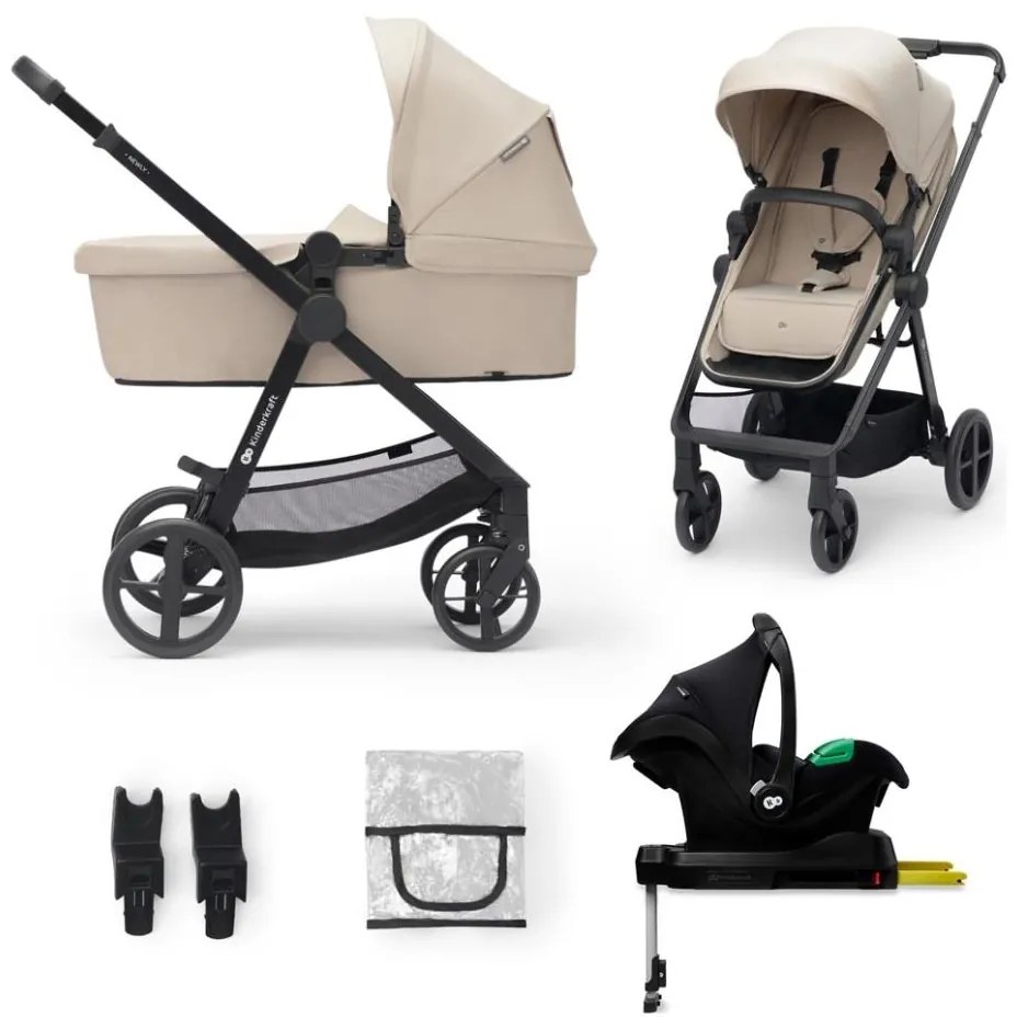 KINDERKRAFT - Kombinált babakocsi 4in1 NEWLY Klasszikus bézs + autósülés MINK PRO