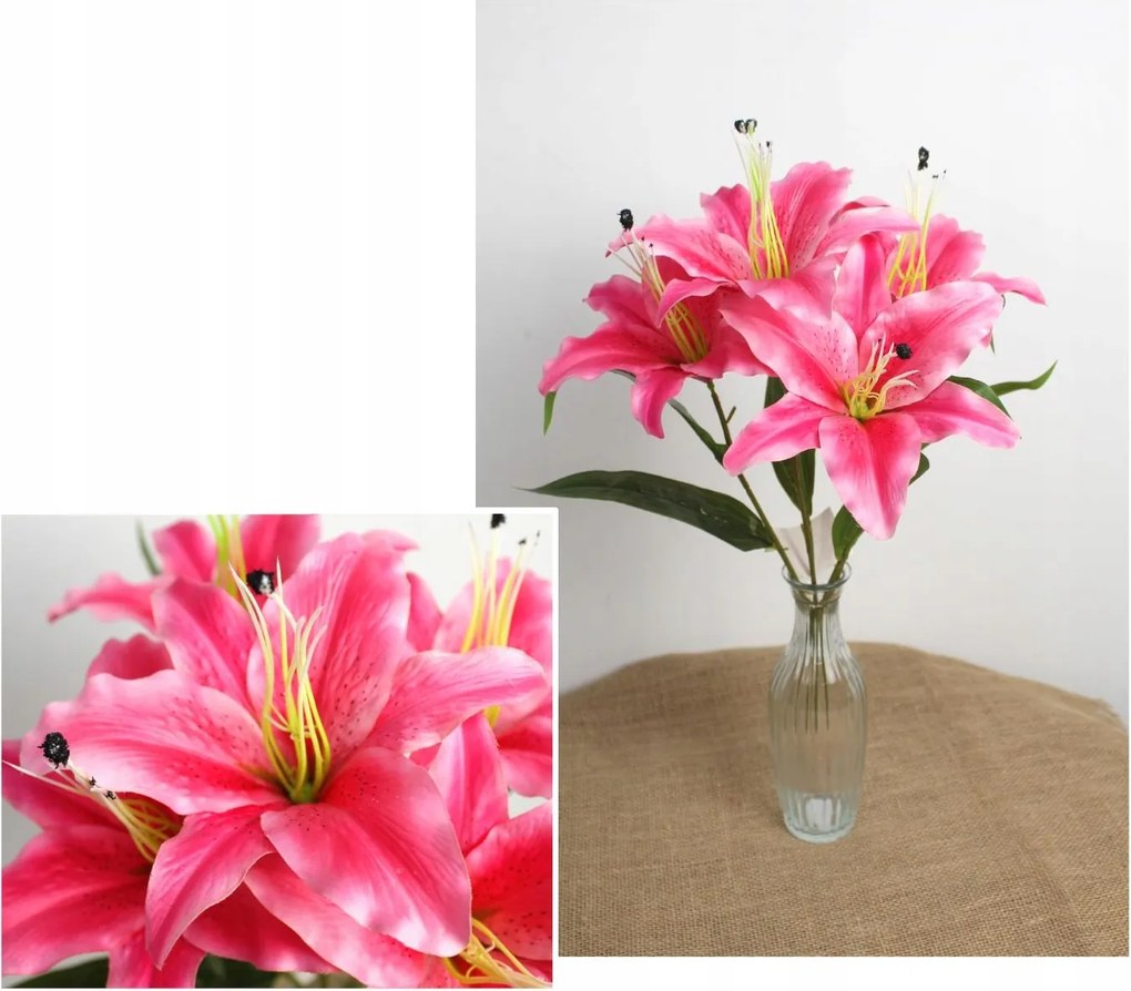 Művirág csokor 7&amp;7 Liliom 5 virág 50 cm